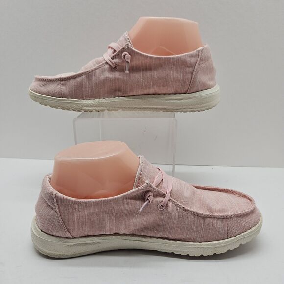 Hey Dude Shoes Wendy Linen Pink Slip On Shoes Boat Shoes L6 Y5 - Picture 2 of 7